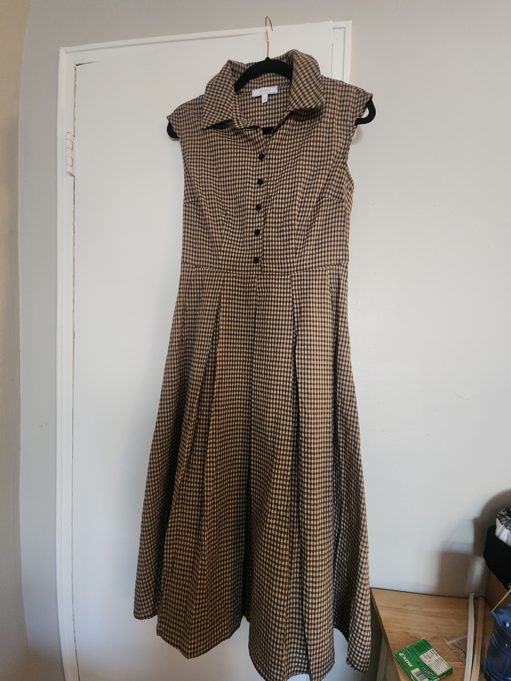 RIHOAS Brown Gingham Collared Midi Dress